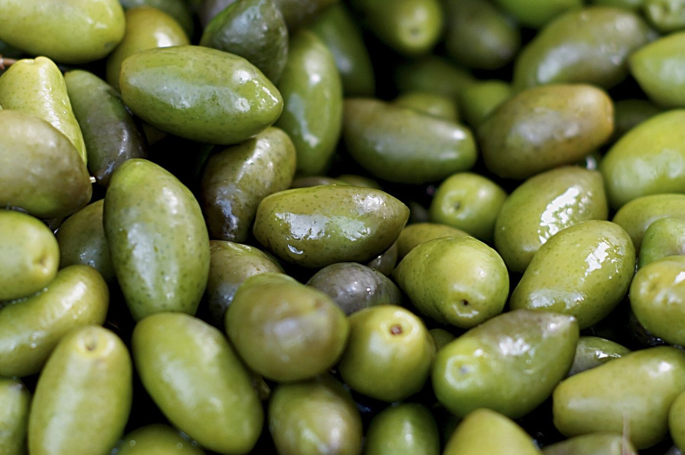 Bright green Lucques olives