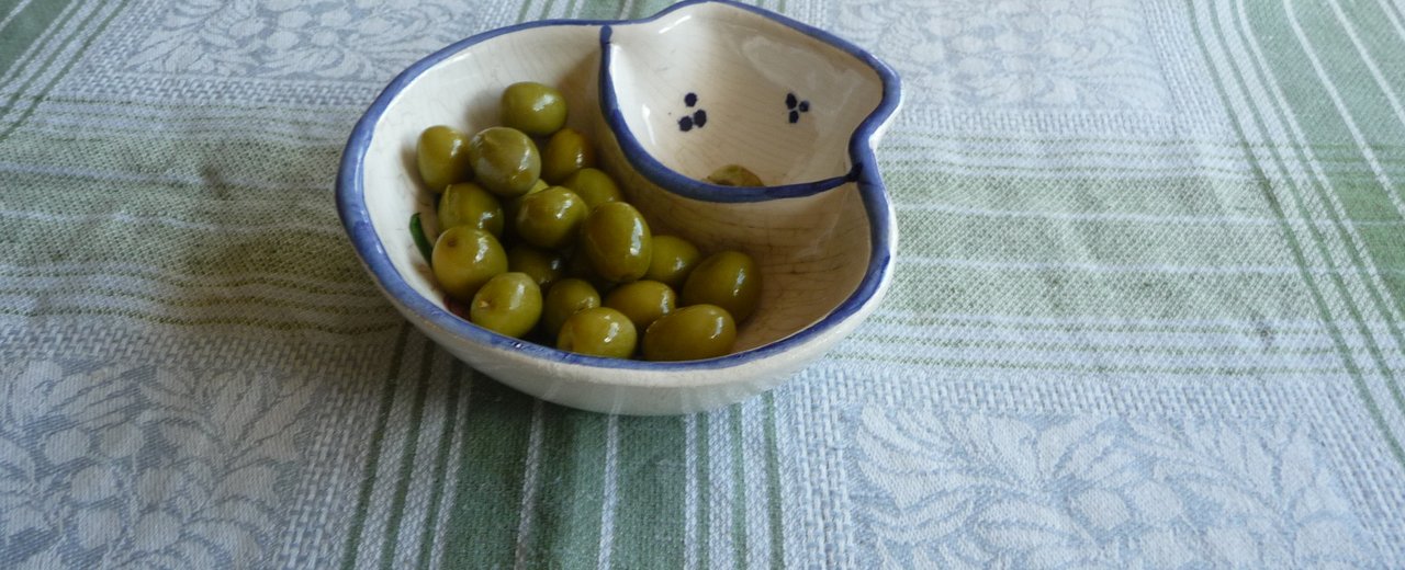 Marinated Verdial olives in a dish